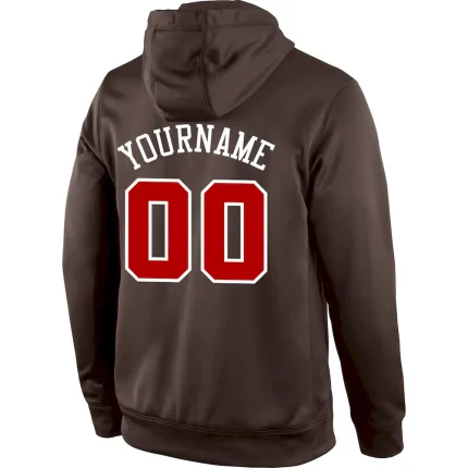 Custom Stitched Brown Red-White Sports Pullover Sweatshirt Hoodie - Image 3