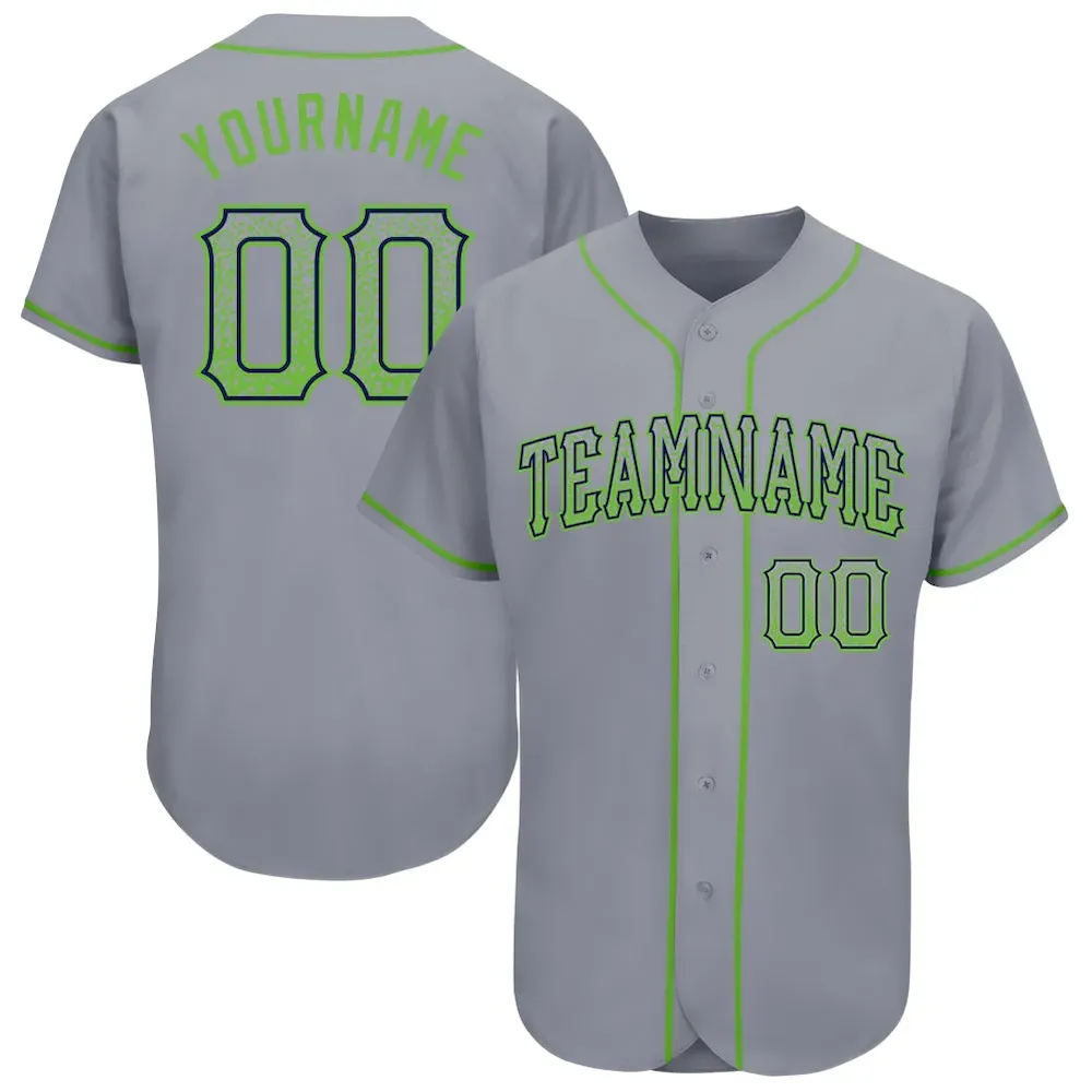 gray_0265.webp Custom Gray Neon Green-Navy Authentic Drift Fashion Baseball Jersey - Image 1
