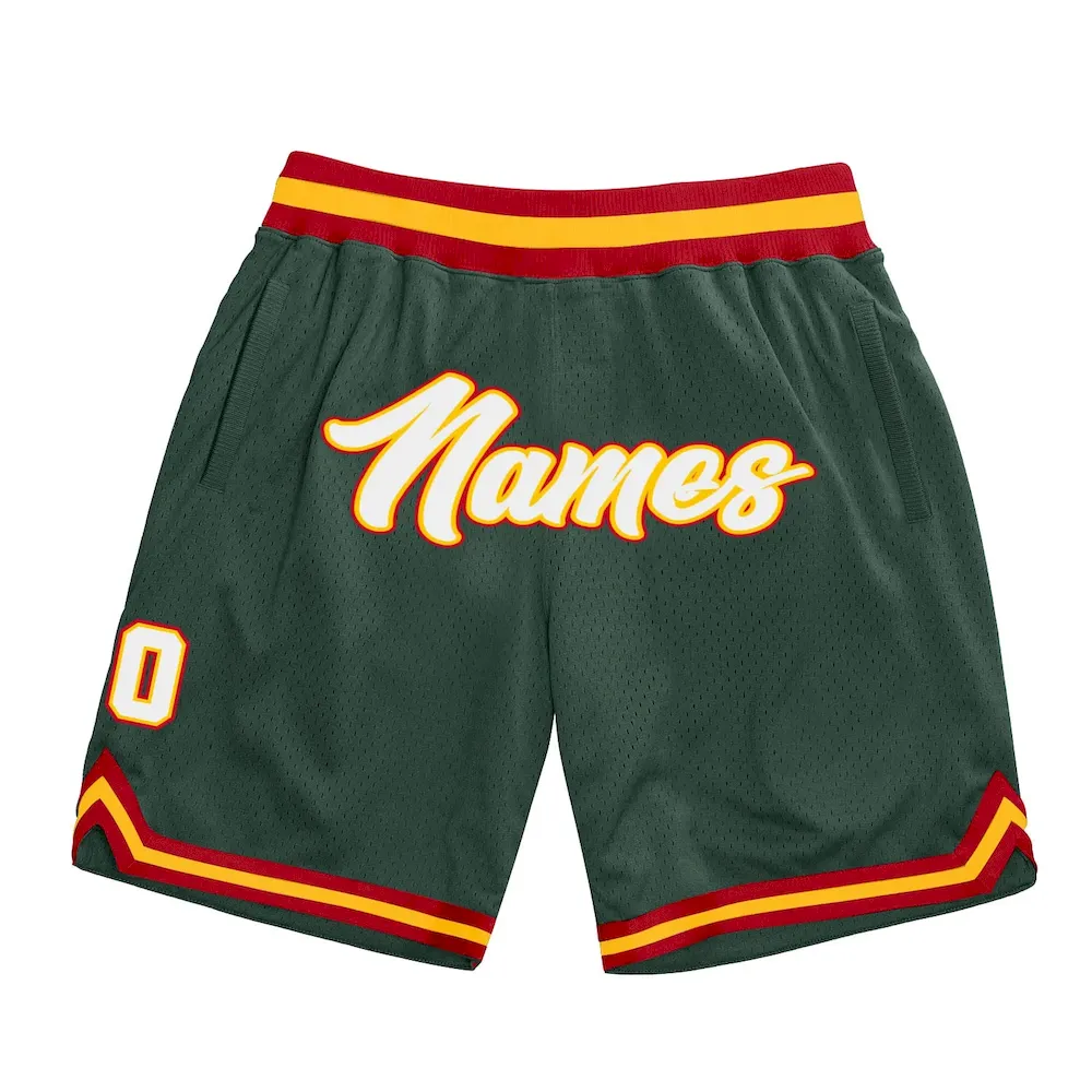 hunter_green_0023.webp Custom Hunter Green White-Red Authentic Throwback Basketball Shorts - Image 1