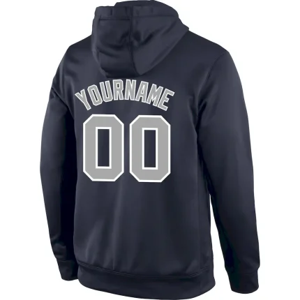 Custom Stitched Navy Gray-White Sports Pullover Sweatshirt Hoodie - Image 3