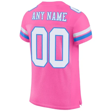 Custom Pink White-Powder Blue Mesh Authentic Football Jersey - Image 3