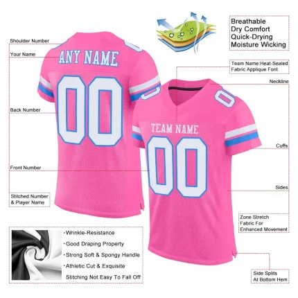 Custom Pink White-Powder Blue Mesh Authentic Football Jersey - Image 4