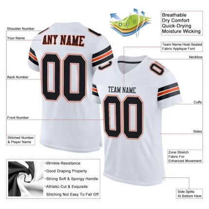 Custom White Black-Orange Mesh Authentic Football Jersey - Image 4