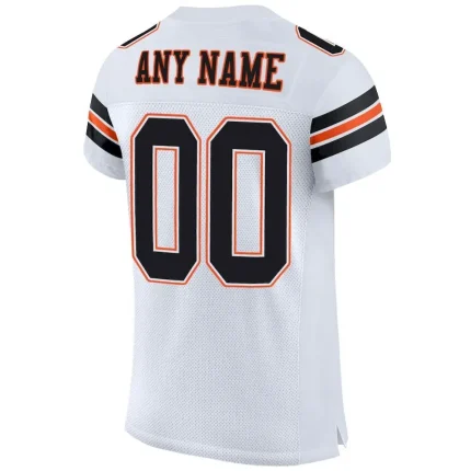 Custom White Black-Orange Mesh Authentic Football Jersey - Image 3